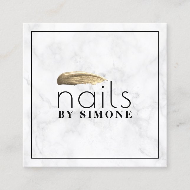 Vit marmor för polerpenseldrag i elegant nagel fyrkantigt visitkort (Framsida)