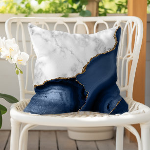 Vit marmor förgylld Navy Blue Agat Kudde