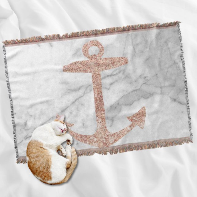 vit marmor från ankaret ro guld vid chic filt (girly chic beach rose gold anchor white marble throw blanket)