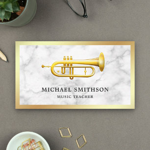 Vit marmor guld folie trumpet musiklärare visitkort