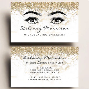 Vit marmor guld glitter ögon Microblading Visitkort