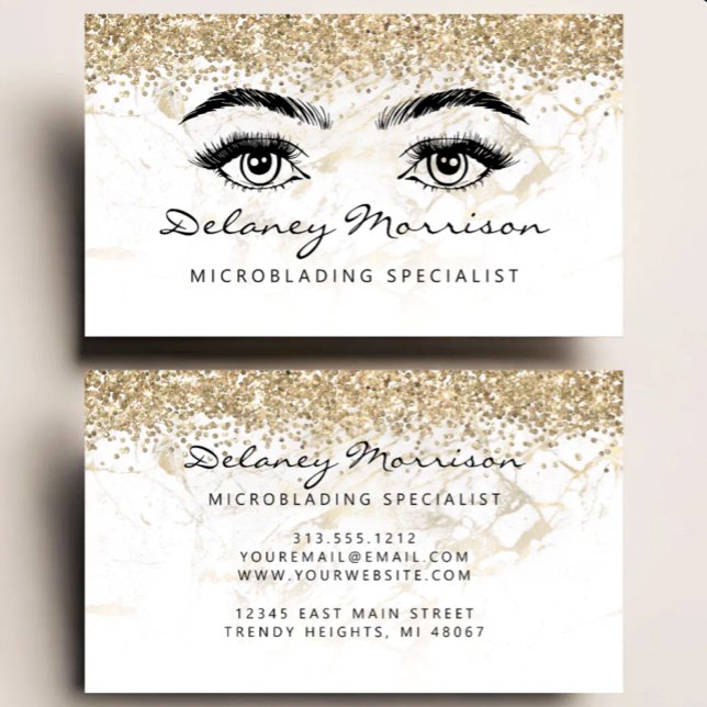 Vit marmor guld glitter ögon Microblading Visitkort (Skapare uppladdad)