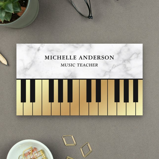Vit Marmor Guld Piano Tangentbord Lärare Pianist Visitkort (Skapare uppladdad)