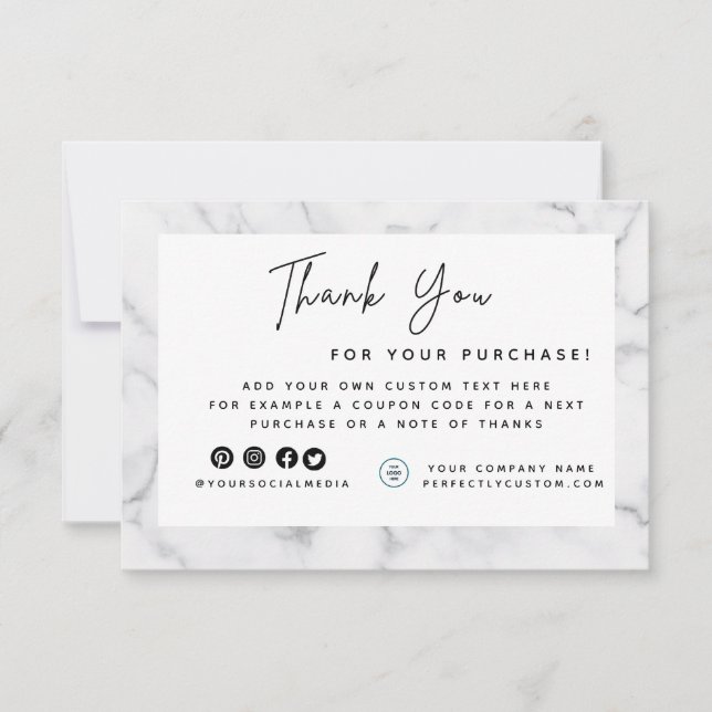 Vit marmor kantlogotyp tack kort (Framsida)