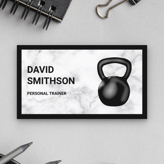 Vit Marmor Kettlebell Fitness Personlig Tränare Visitkort (Skapare uppladdad)