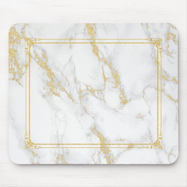 Vit marmor med Guld Glitter Ram Musmatta (Framsidan)