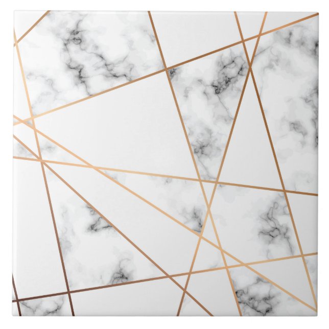 Vit marmor med Guld Linjer Söt Kakelplatta (Framsidan)