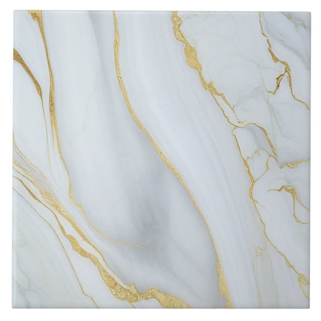 Vit marmor med Guld Veins Ceramic Tile Kakelplatta (Framsidan)