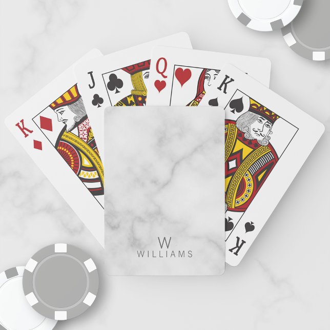 Vit marmor med Personlig Monogram och Namn Casinokort (Skapare uppladdad)