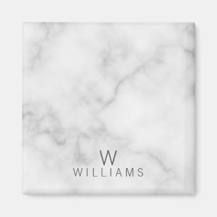 Vit marmor med Personlig Monogram och Namn Magnet