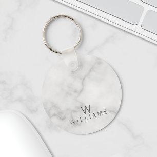 Vit marmor med Personlig Monogram och Namn Nyckelring