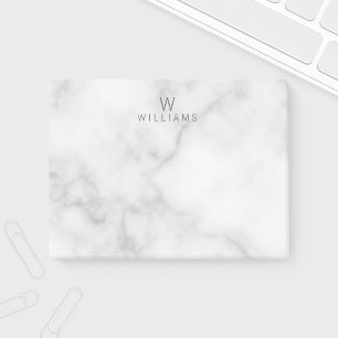 Vit marmor med Personlig Monogram och Namn Post-it Block