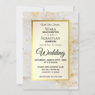 ~ Vit marmor med Star Dust Guld Glitter Inbjudningar