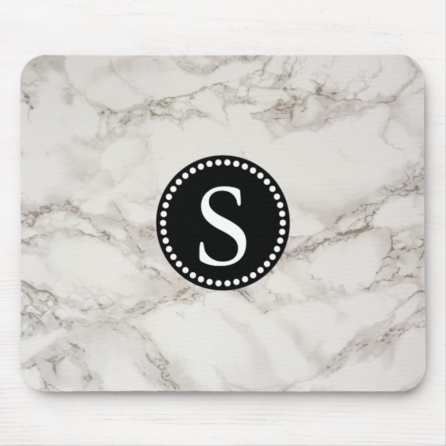 Vit marmor med svart Monogram Musmatta (Framsidan)