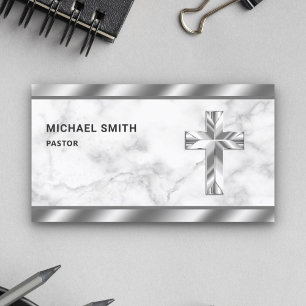 Vit marmor metallisk Jesus Kristus kors pastor Visitkort