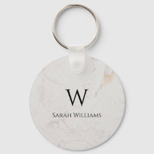 Vit marmor monogram modern svart namn & initial nyckelring
