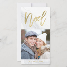 Vit marmor Noel | Julkort för foton i guld