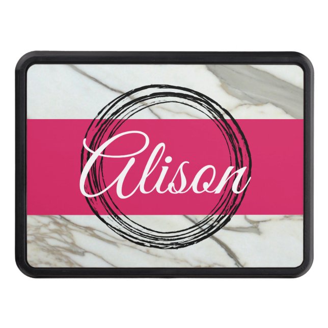 Vit marmor och fuchsia rosa girly add namn dragkroksskydd (Framsidan)