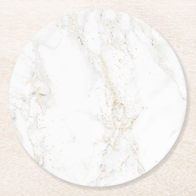 vit marmor och guld marmor underlägg papper rund (Framsidan)