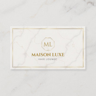 Vit marmor och lyxigt frisersalong i guld med mono visitkort