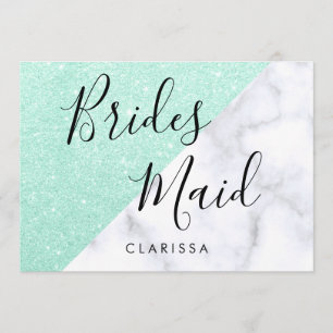 Vit marmor och mynta grönt glitter bridesmé inbjudningar
