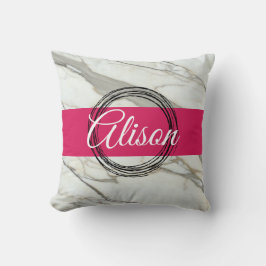 Vit marmor och rosa fuchsia, eget namn (giglila) kudde