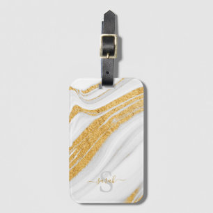 Vit marmor och tryckt Guld Glitter Bagagebricka
