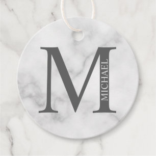 Vit marmor personlig monogram och namn gåvor etiketter