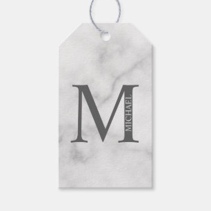 Vit marmor Personlig monogram och namn Presentetikett