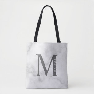 Vit marmor personlig monogram och namn tygkasse