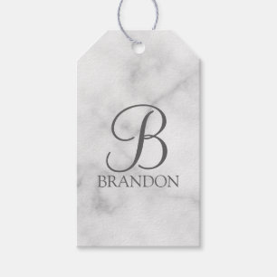 Vit marmor personlig skript monogram och namn presentetikett