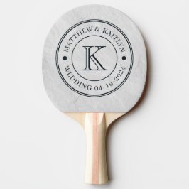 Vit marmor stenhustru monogram pingisracket