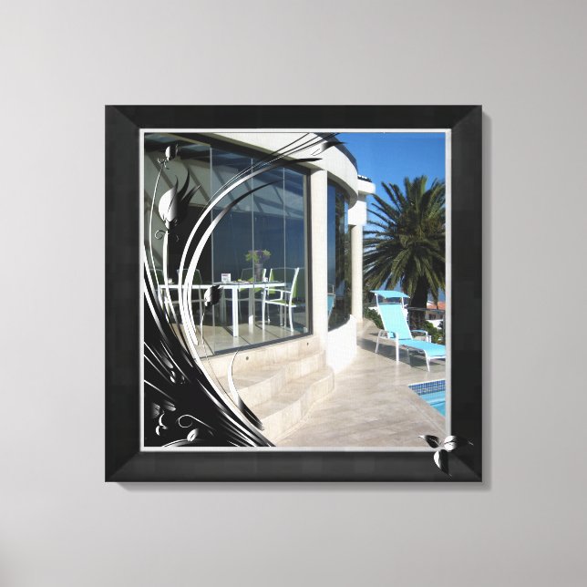 Vit marmor - svart Abstrakt Filigree Canvastryck (Framsida)