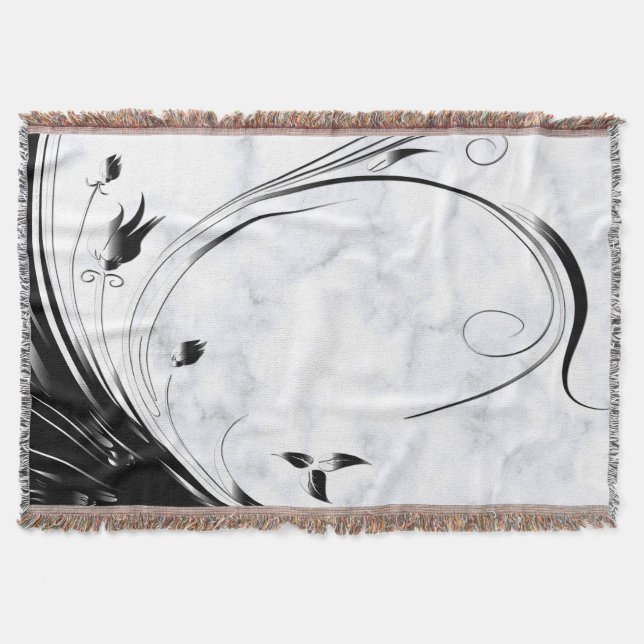 Vit marmor, svart grafik filt (Framsidan)