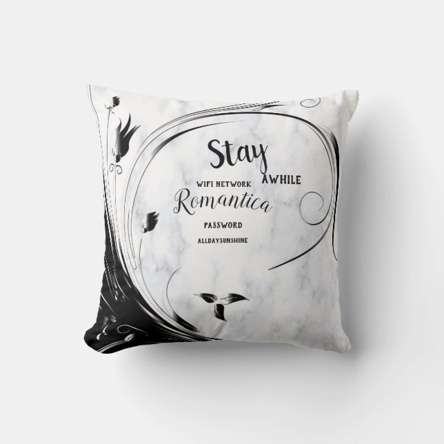 Vit marmor, svart grafik kudde (Framsida)