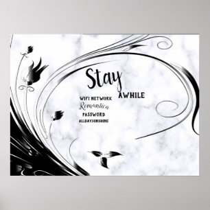 Vit marmor, svart grafik poster