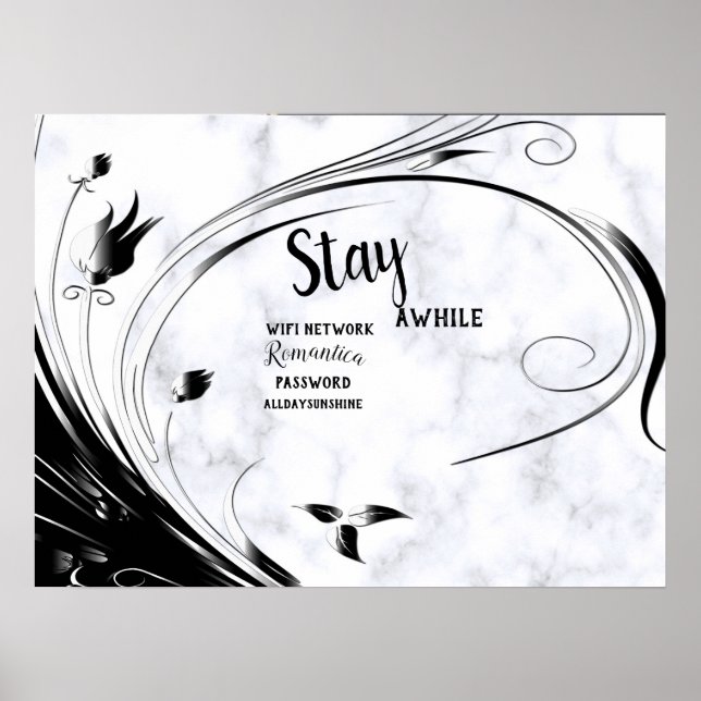 Vit marmor, svart grafik poster (Framsidan)