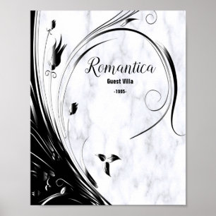 Vit marmor, svart grafik poster