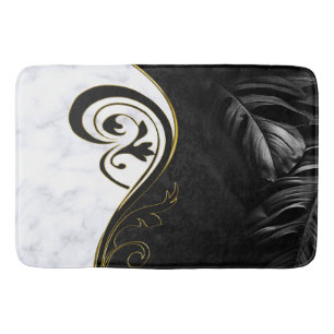 Vit marmor, svart,Guld-filigree-grafik, bath Mat Badrumsmatta