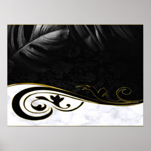 Vit marmor, svart, Guld Filigree Poster