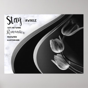 Vit marmor, svart, Guld Filigree Poster