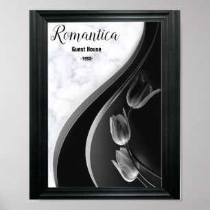 Vit marmor, svart, Guld Filigree Poster