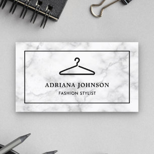 Vit marmor svart klädstång mode stylist visitkort