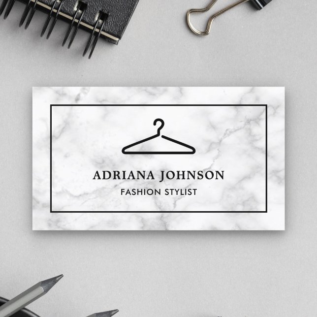 Vit marmor svart klädstång mode stylist visitkort (Skapare uppladdad)
