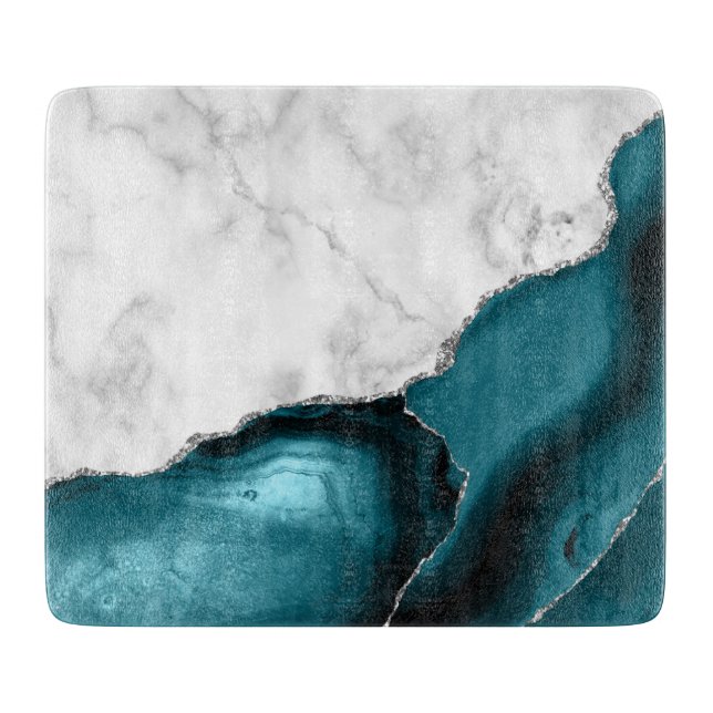 Vit marmor Teal Blå Agat Silver (Framsidan)