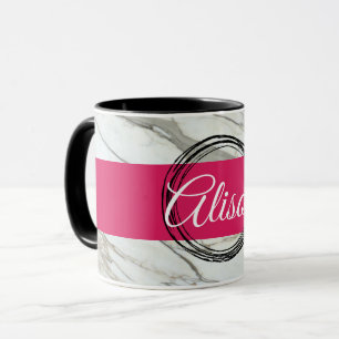 Vit marmor, trendig fuchsia personlig namn mugg