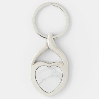 Vit marmor twisted heart silverfärgad nyckelring