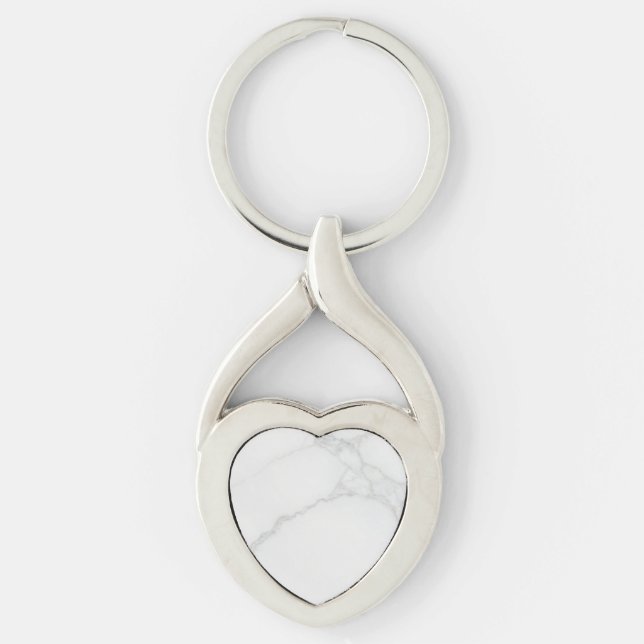 Vit marmor twisted heart silverfärgad nyckelring (Framsidan)