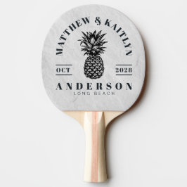 Vit Marmorsten Tropisk Ananas Bröllopskrona Pingisracket