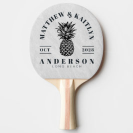 Vit Marmorsten Tropisk Ananas Bröllopskrona Pingisracket